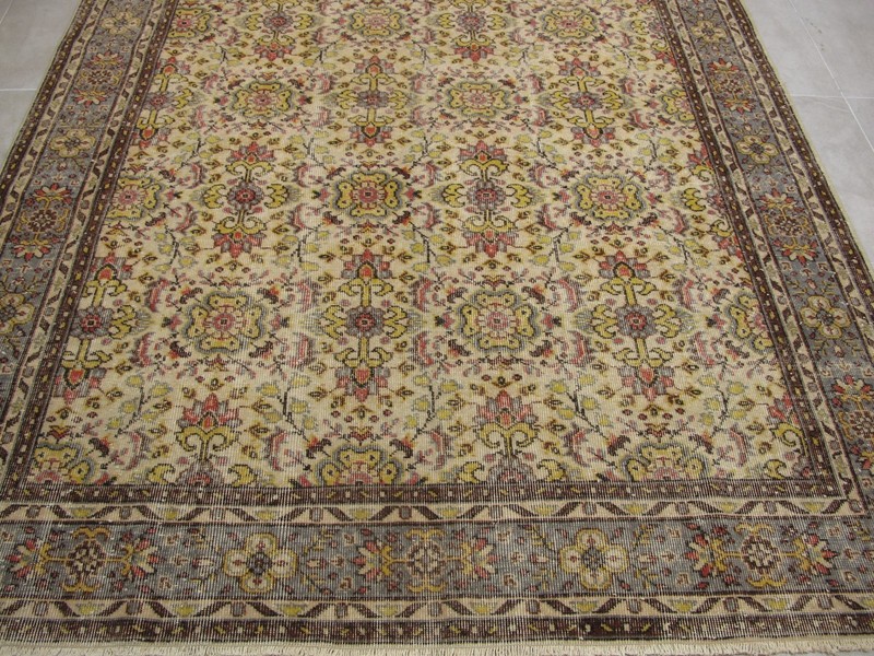 Vintage Yellow Handmade Floral Rug Large Oriental Distressed Wool Rug Carpet gallery