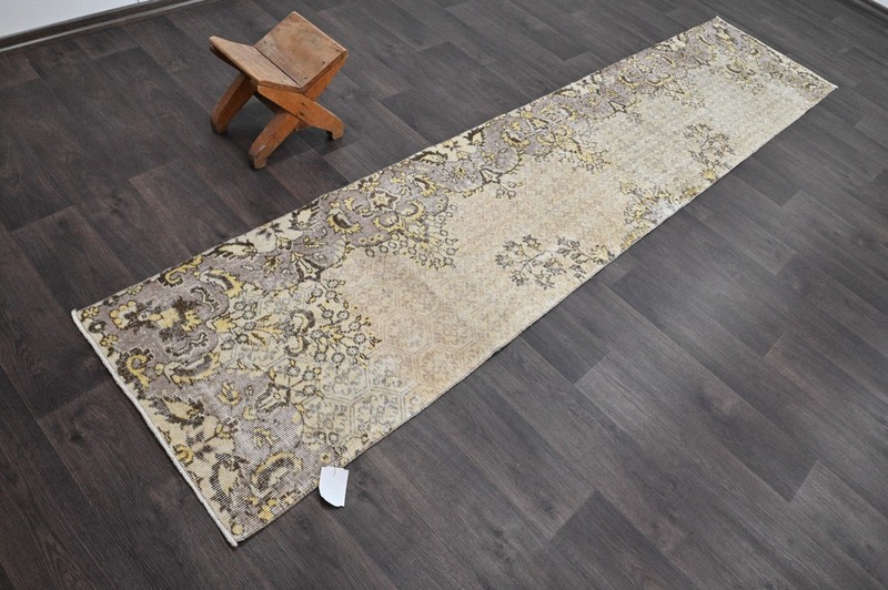 Vintage Turkish Runner Rug 2x10ft Wool Anatolian Handmade Hallway Oushak BEIGE gallery