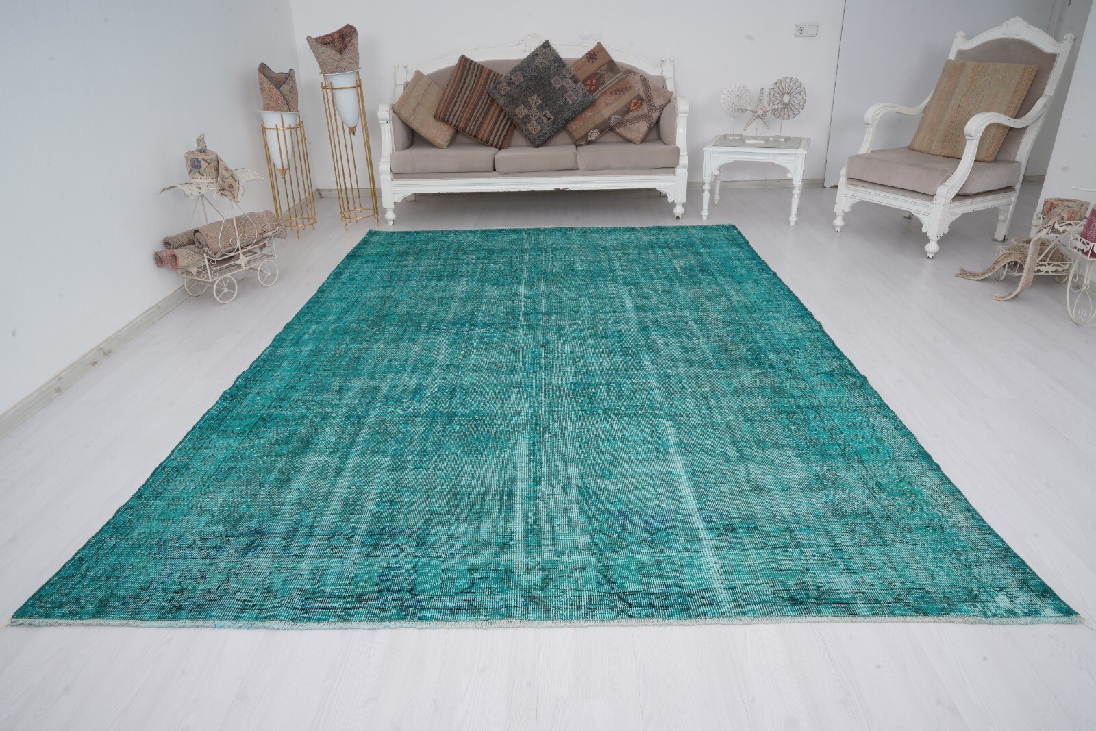 Oversize Vintage Turkish Rug 7x11, Large Oushak Area Rugs, Faded Wool Carpet 386 gallery