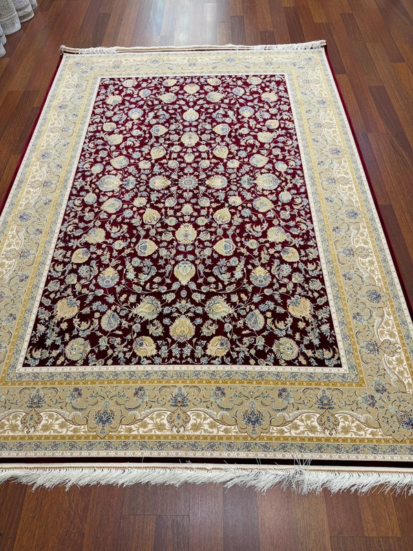 Turkish Silk Blend Rug 8x11ft Burgundy Red Cream Floral Oriental Luxury Area Rug gallery