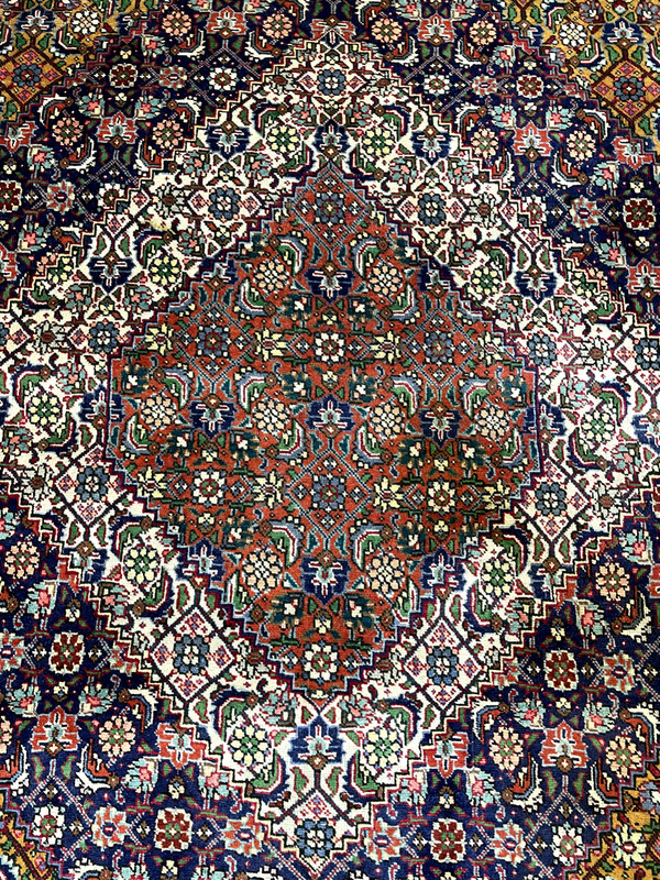 Antique Oriental Hand-Knotted Wool Area Rug Copper/Ivory/Navy Blue/Red 10' x 13' gallery