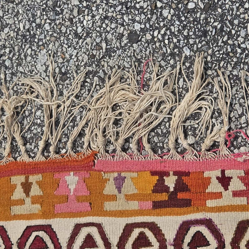 Vintage Turkish Anatolian Kilim Rug 148x60” Handwoven Geometric Wool 12’4” x 5’ gallery