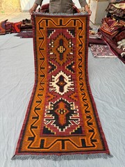 Vintage Afghan Kilim Rug, Handwoven Flat Weave Runner, Tribal Orange Red Rug