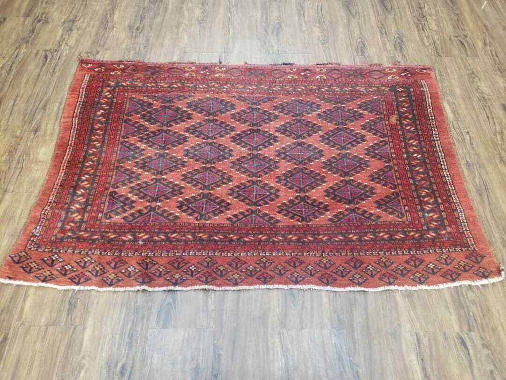 Antique Turkoman Rug Collectible Yamud Oriental Cushion Cover Carpet Red 3.4 x 5
