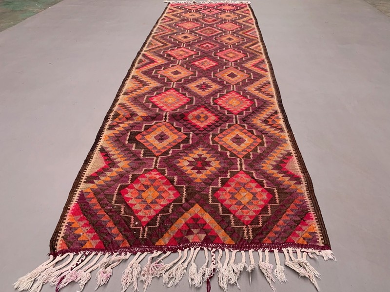 Old Turkish Kilim Runner 360x107 cm, Vintage Kelim Rug, Long and Narrow gallery