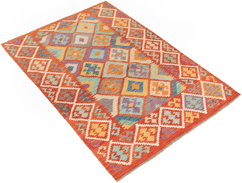 Kelim Afghan 179x132 cm Handwoven Oriental Carpet Rug Wool Orange Kilim gallery
