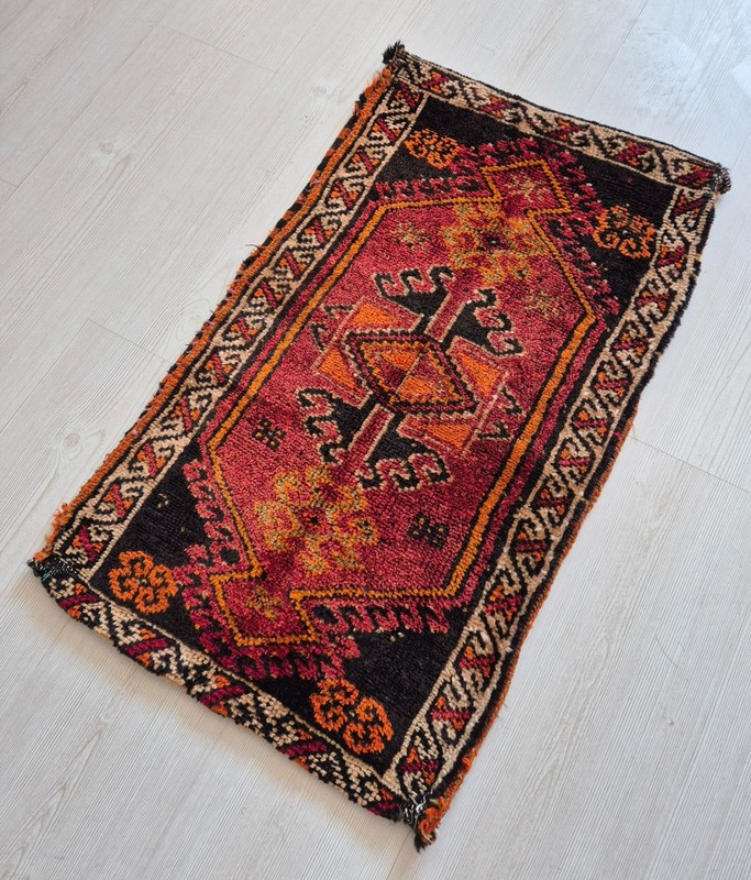 Antique Rug Pillow, Hand Woven Small Carpet, Kurdish Rug, Wool, Handmade, Tribal gallery