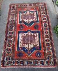 Antique 53″x 82″ Caucasian Fachralo Kazak Carpet Featuring Animals c. 1890
