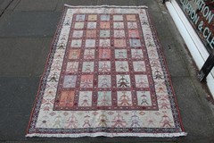 Vintage Traditional Hand Made Oriental White Red Silk Somak Kilim 185x120cm