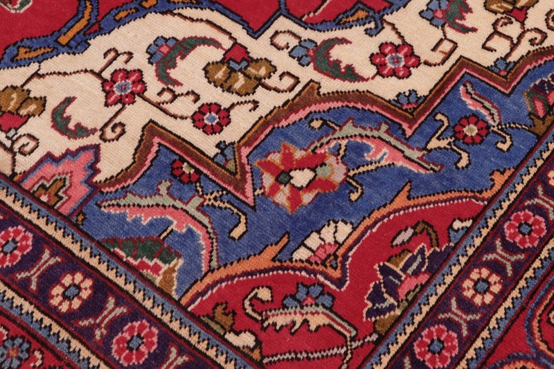 Stunning Antique Oriental Rug 8'6" x 12'10" | Vibrant Red & Blue Medallion gallery
