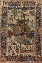 Pictorial Vegetable Dye Kirman Palace Size Hand-made Semi-Antique Rug 11×17