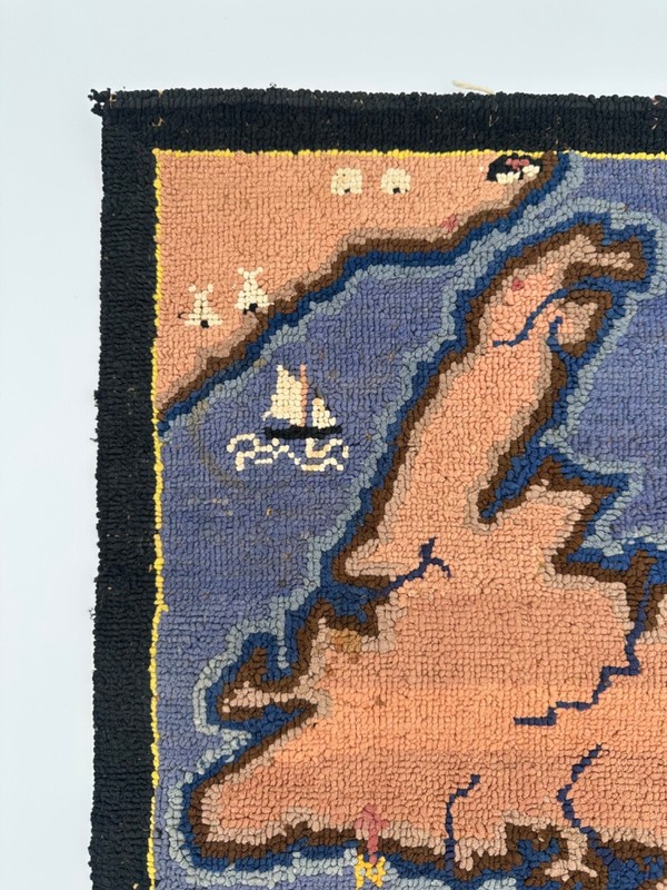 Antique GRENFELL LABRADOR INDUSTRIES Hooked Mat Newfoundland Folk Art gallery
