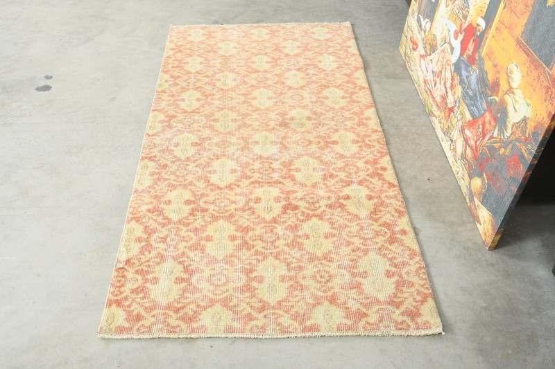 3x6 Turkish Runner Rug Hand-Knotted Vintage Neutral Wool Rug Oushak Carpet,129 gallery