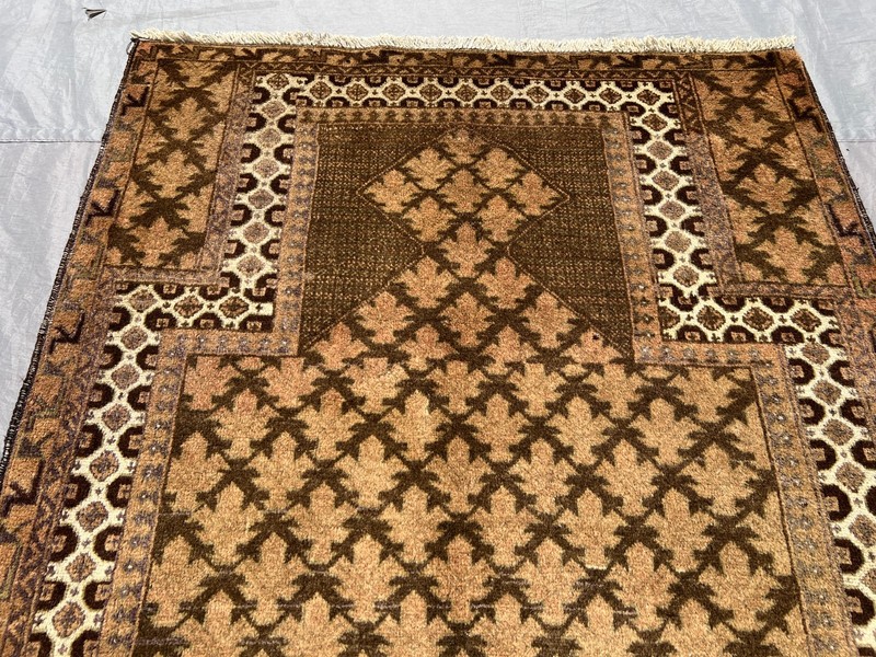 Antique Hand Knotted Terracotta Rug 3x5 ft Afghan Baluchi Geometric Muted Carpet gallery