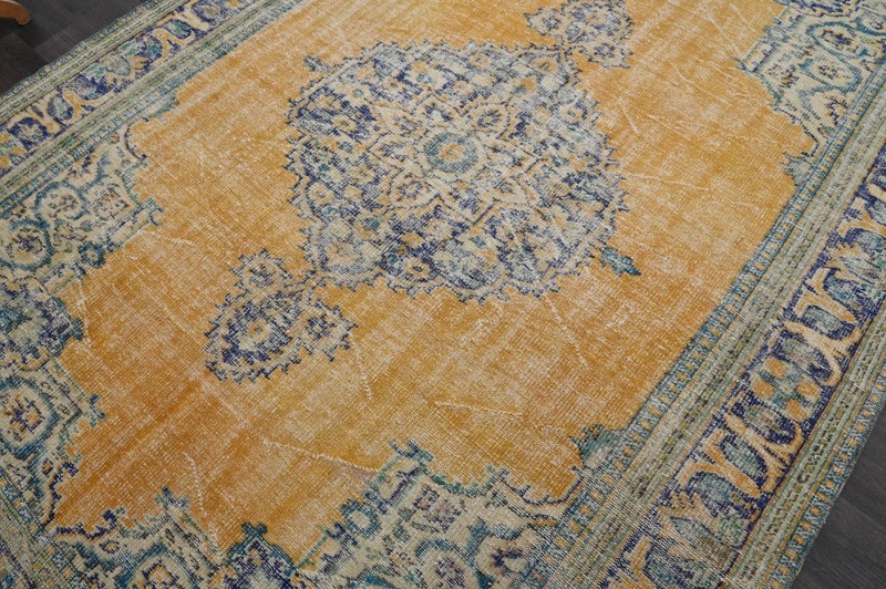 Oushak Turkish Vintage Rug 7x10 Kilim Rug Anatolian Handmade Boho Decor YELLOW gallery