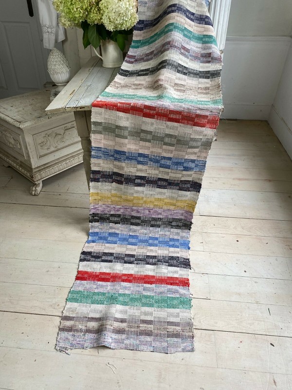 Rag Rug textile European vintage hallway carpet hand woven Antique gallery