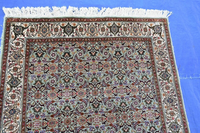 Handmade Oriental Rug Fine Wool and Silk Rug 3.4x4.10 Green Color #TBZG gallery