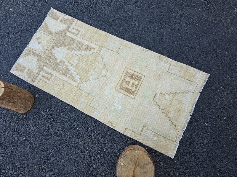 2x4 Ft Vintage Neutral Small Rug, Turkish Oushak Wool Rug, Beige Brown Area Rug gallery