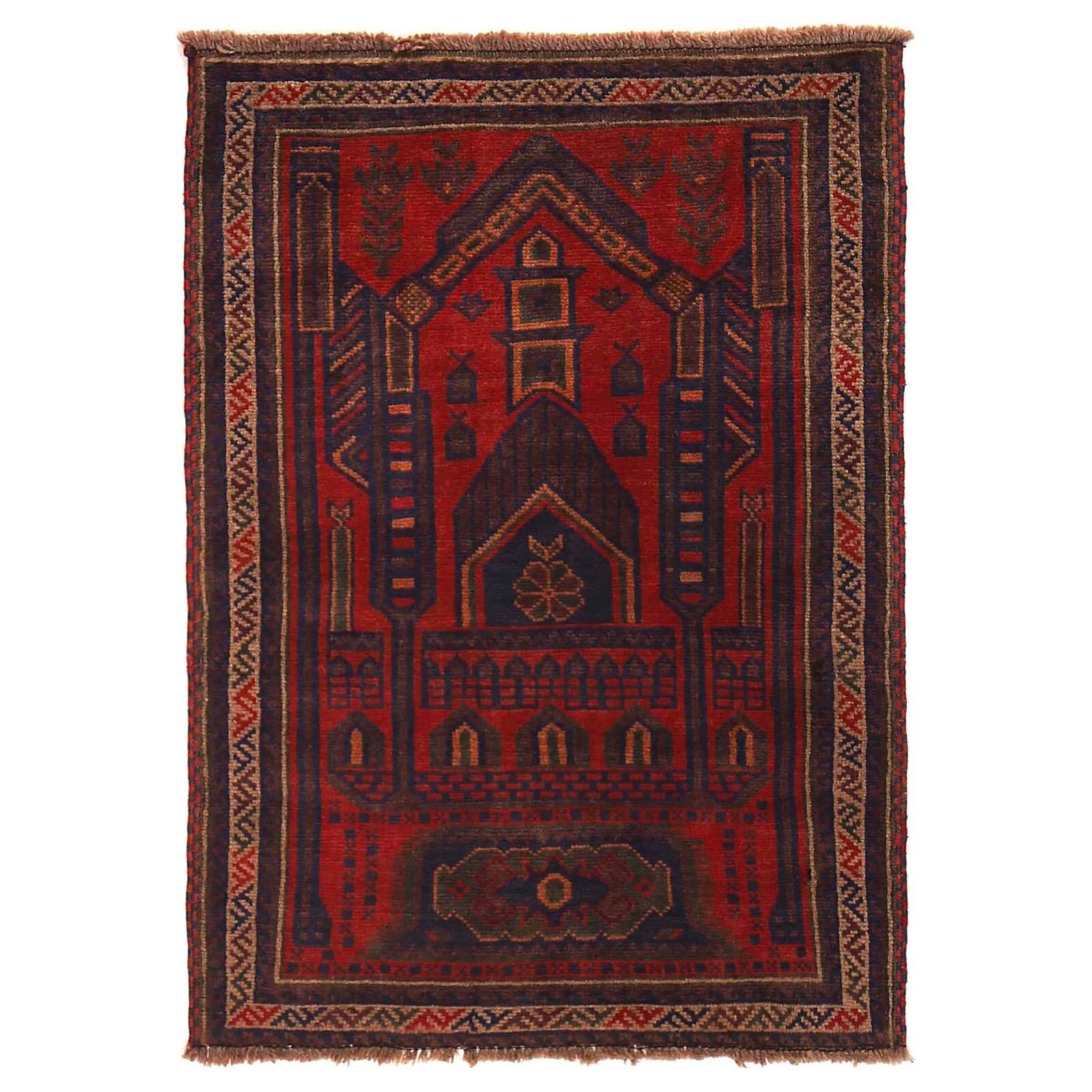 Old Handmade Oriental Woolen Prayer Rug Artisan By Balouch Rug 2'11x4'0ft P29281 gallery