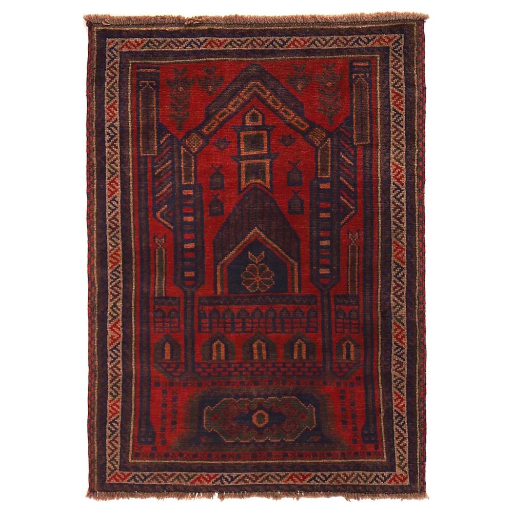 Old Handmade Oriental Woolen Prayer Rug Artisan By Balouch Rug 2'11x4'0ft P29281