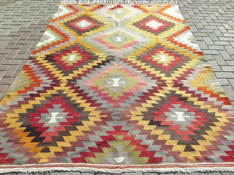 Area Rugs, Turkish Kilim Wool, Handmade Floor Carpet Large Teppich Tapi 76"x107" gallery