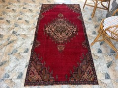 Vintage Red Turkish Oushak Rug 4×7 Handknotted Tribal Anatolian Area Rug Wool
