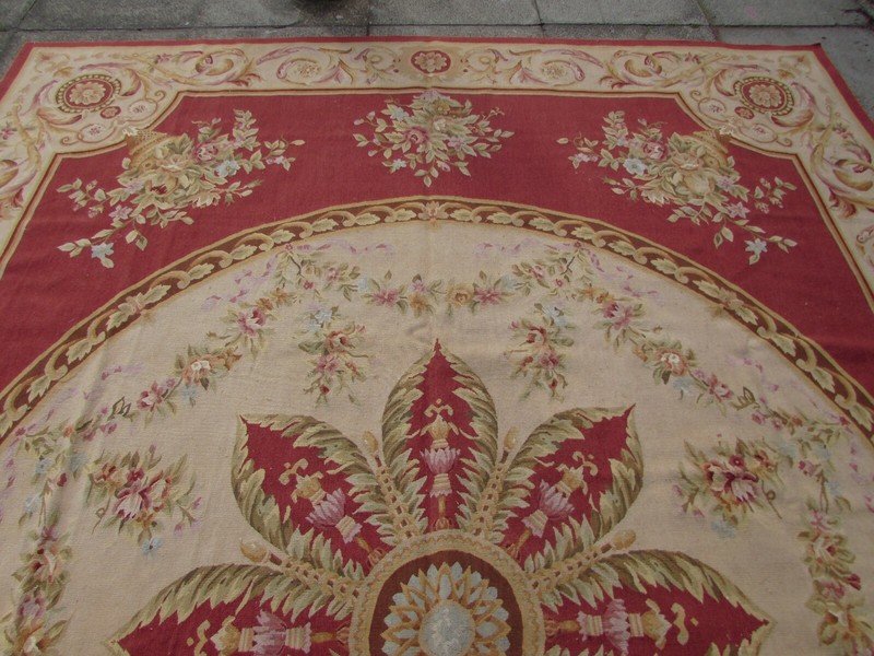 Vintage Hand Made French Design Wool Maroon Red Gold Original Aubusson 363X273cm gallery