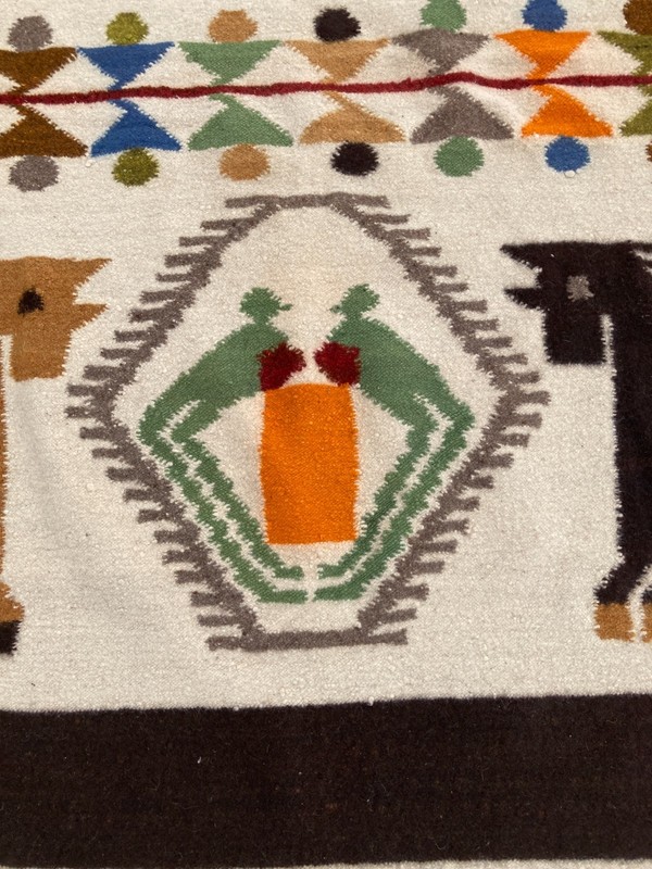 Vintage Handmade Traditional Native American Pictorial Floor Rug 204x118 cm gallery