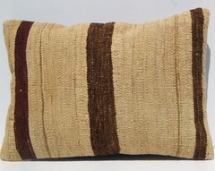 20″x14″ Vintage Kurdish Kilim Cushion Natural Striped Design, Handmade pillow