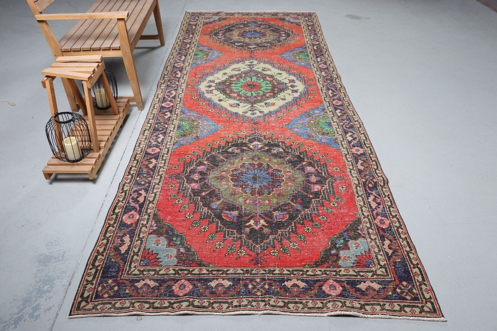Vintage Rug, 4.6x12.5 ft Runner Rugs, Colorful Rug, Turkish Rug, Cool Rug