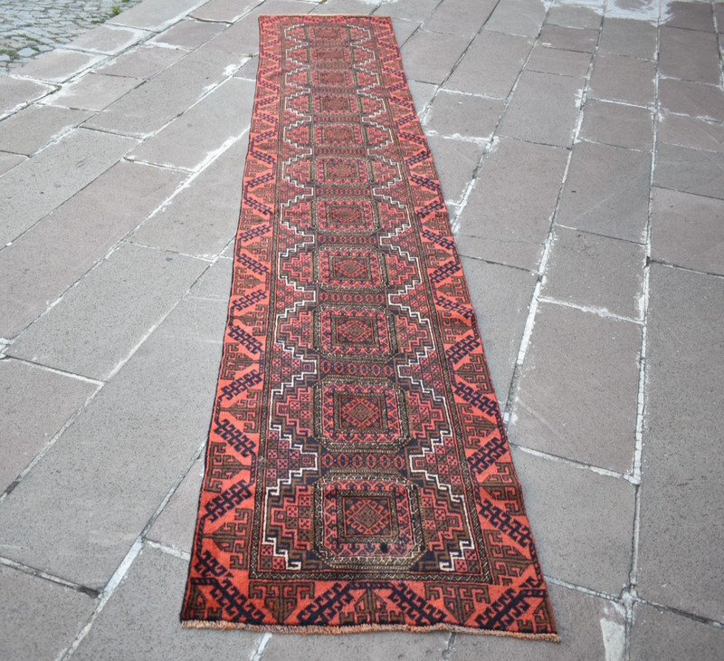 Vintage Afghan Rug 27'' x 141'' Afghan Hand-knotted Tribal Runner Rug Wool Rug gallery