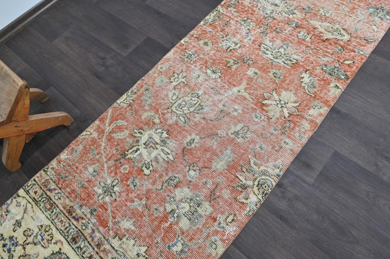Vintage Turkish Runner Rug 2x11ft Wool Anatolian Handmade Hallway Oushak RED gallery