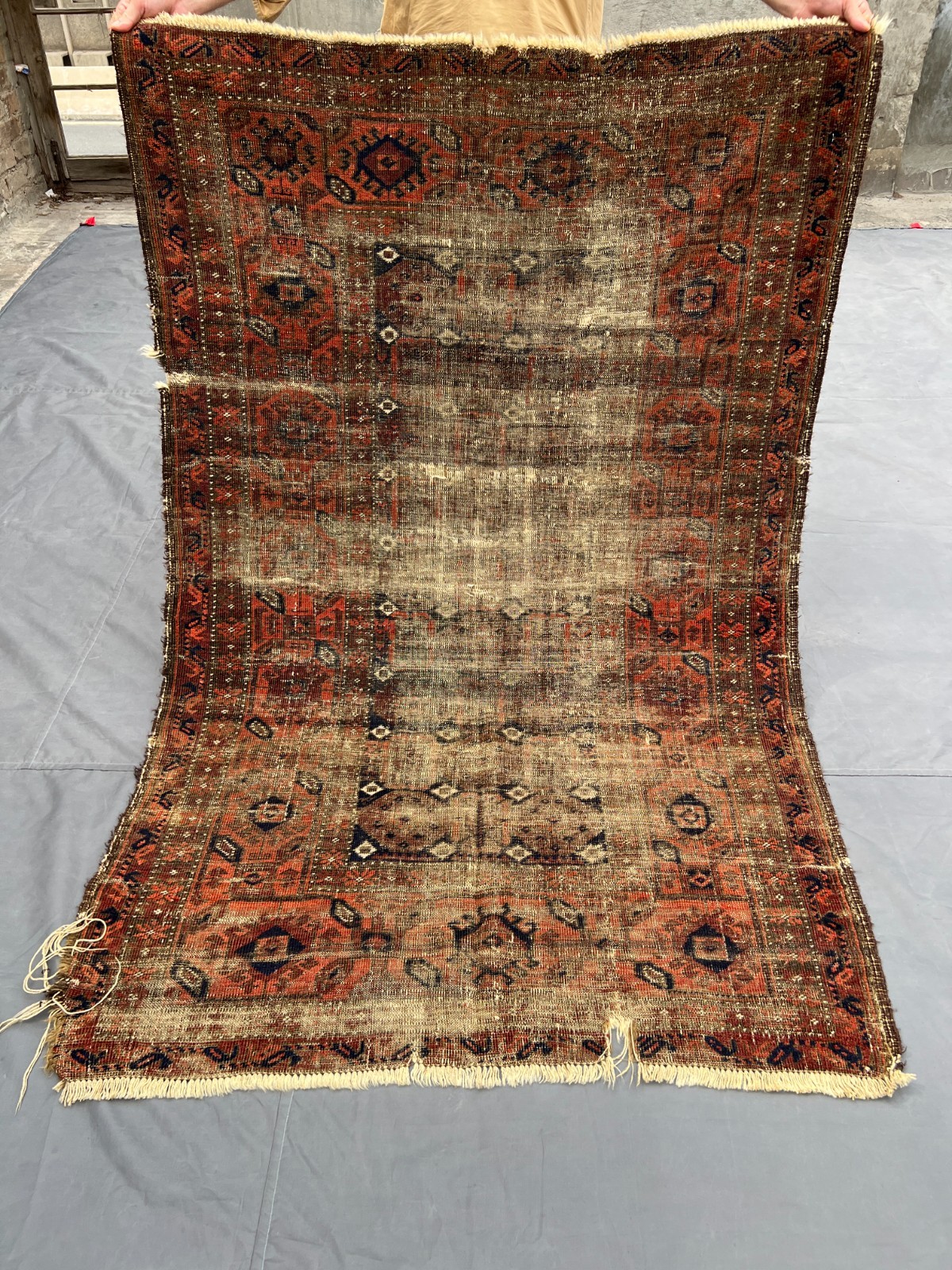 Red Distressed Low Pile Caucasian Rug 4x6 ft Hand Knotted Vintage Boho Carpet gallery