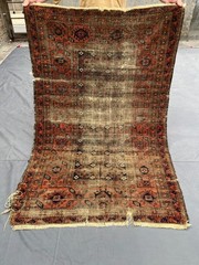 Red Distressed Low Pile Caucasian Rug 4×6 ft Hand Knotted Vintage Boho Carpet