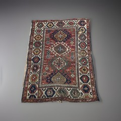 Antique Caucasian Kazak Tribal Rug 3×4 Geometric Triple Medallion As Collector