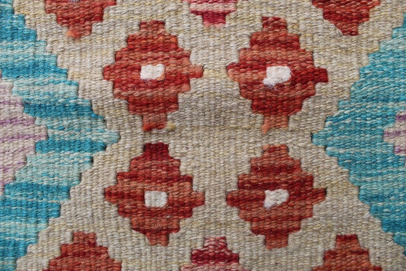 Kilim Vintage Traditional Hand Made Oriental Blue Wool Short Runner 148x52cm gallery