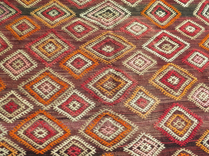 Antique Turkish Tribal Kilim Wool Area Rugs, Large Floor Carpet Teppich 69"x107" gallery