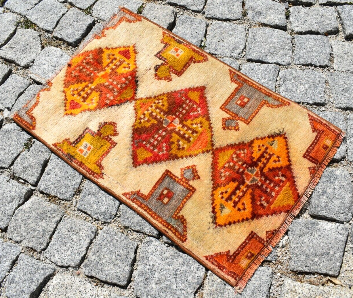 Vintage Rug 1'3'' x 2'0'' ft Anatolian Oushak Rug Hand Knotted Small Area Rug gallery