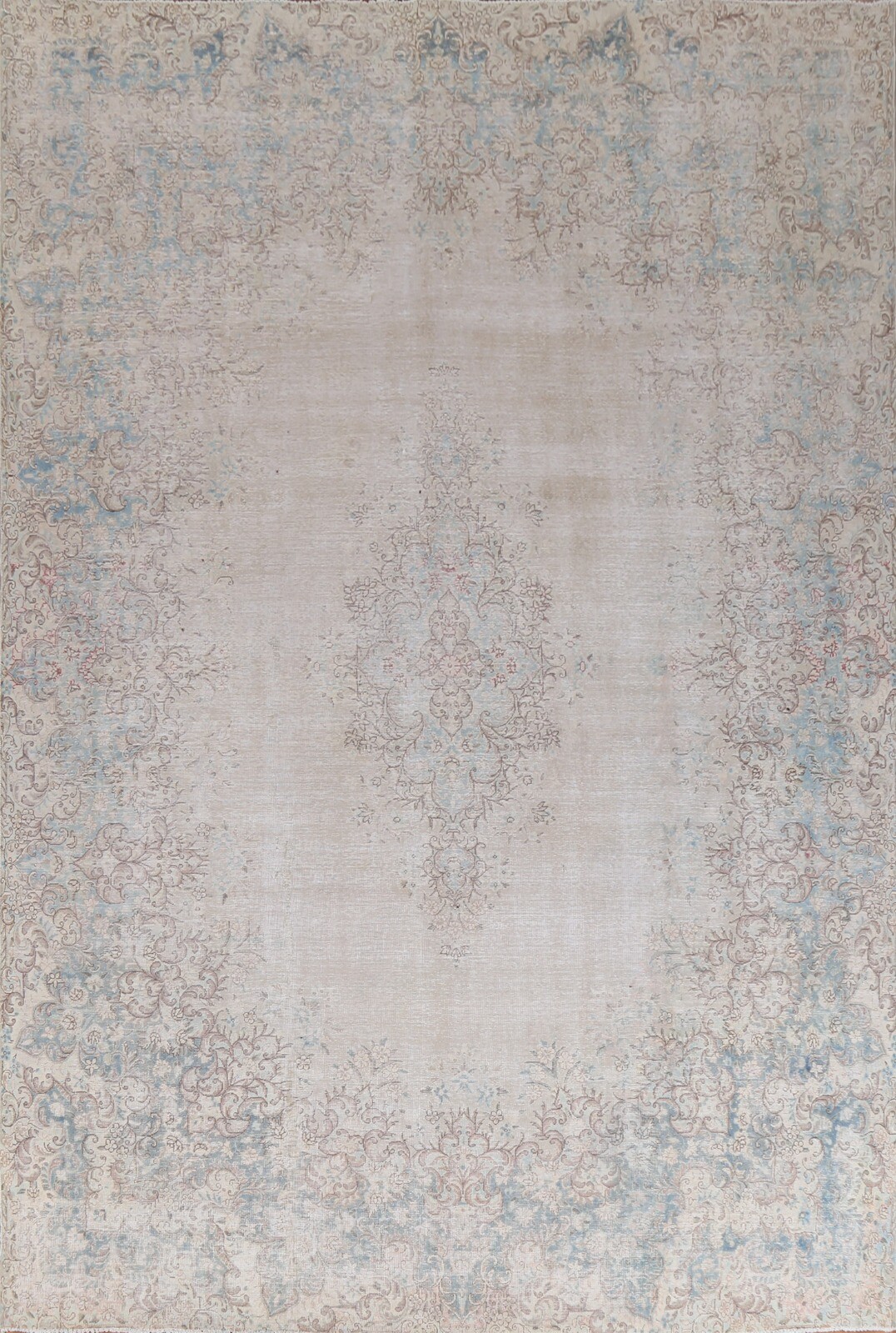 Antique Kirman Distressed Evenly Low Pile Area Rug 10x13 Hand-knotted Muted Wool gallery