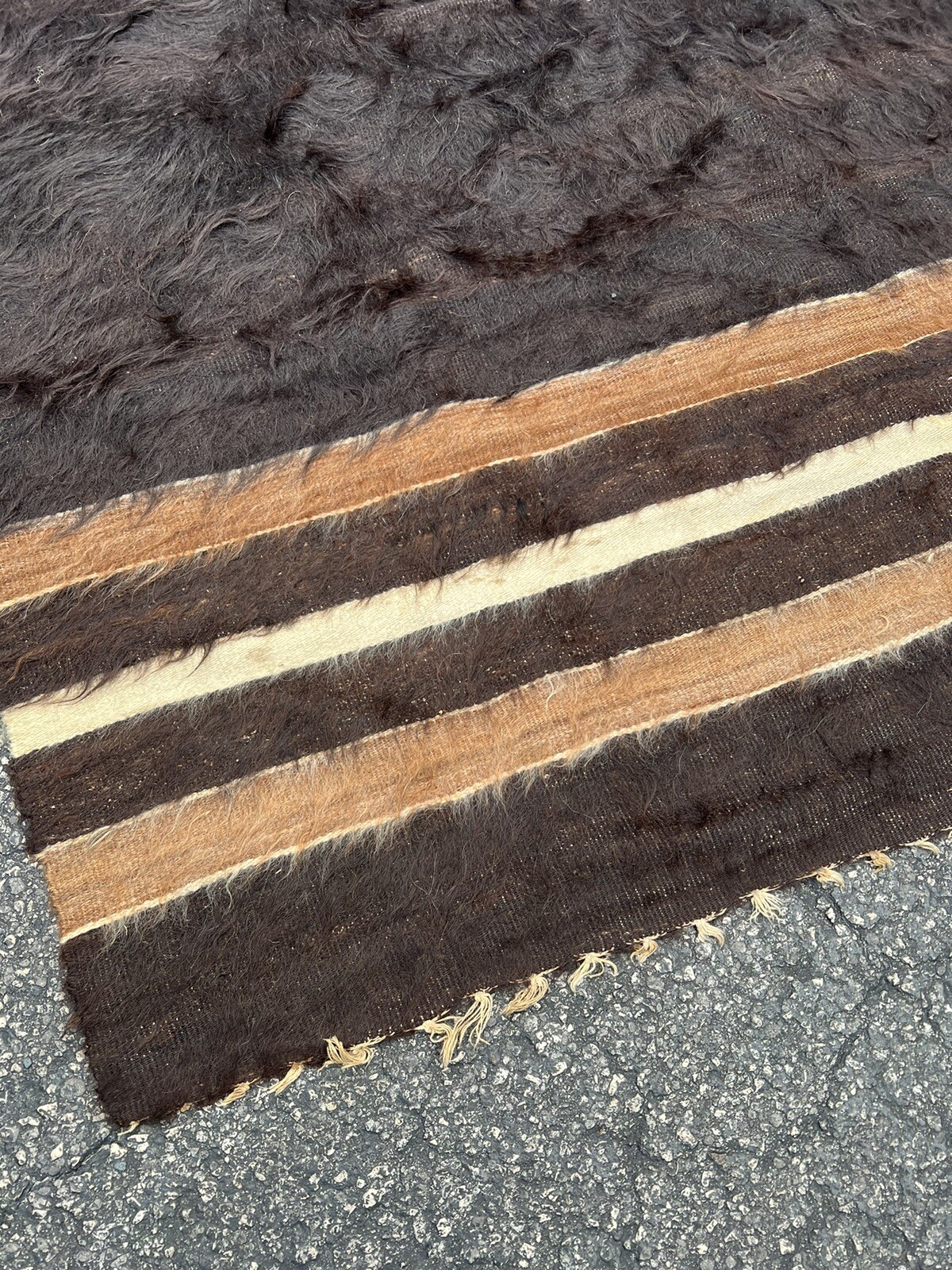 1890-1900 ANTIQUE TURKISH ANATOLIAN DEVAN GOAT HAIR COVER RUG BROWN MOHAIR gallery