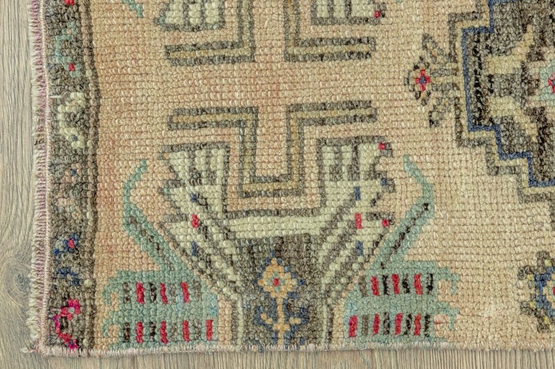 Turkish Oushak Mat 1'5x3'6 ft – Brown Sage Teal Wool Rug for Entry or Bathroom gallery