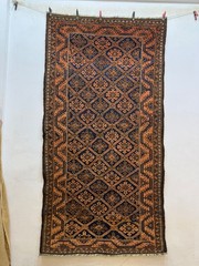 Antique Rare Collectible Hand Knotted Afghan Baa-louuch Wool Rug 197×101 Cm