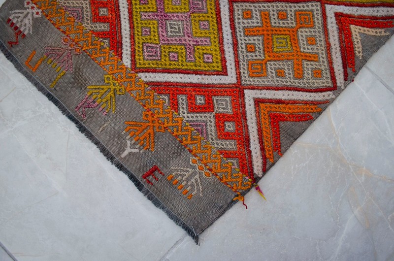 Handmade Kilim Rug Embroidered Turkish Rug Small Rug Cotton DoorMat 1'7" x 2'8" gallery