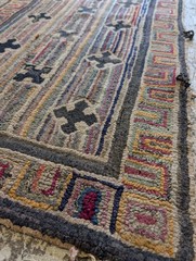 Vtg 80s Distressed Hand Woven Geometric Rug Runner Tribal Symbols Greek Key