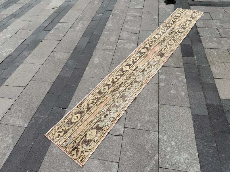 Vintage Oushak Runner Rug 1.5x10.7 ft Skinny Turkish Hallway Rug gallery