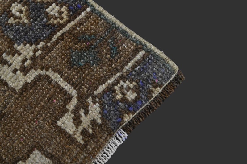 BROWN Turkish Oushak Rug 1x2 Vintage Handmade Anatolian Small Doormat Kilim gallery