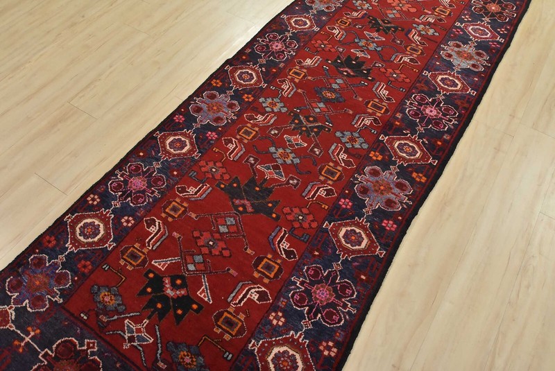 Vintage Tribal Runner 3’6” x 9’8” Red Wool Hand-Knotted Oriental Rug gallery