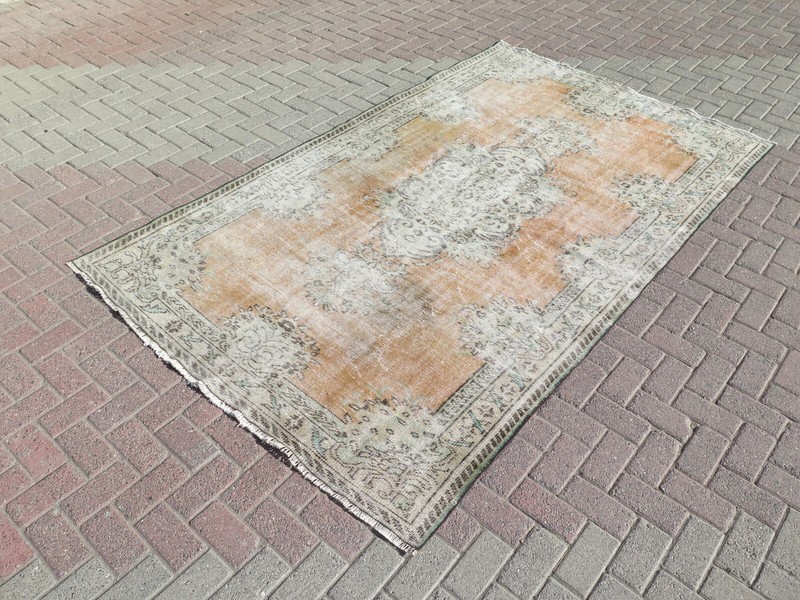 Wool Carpet, Area Rugs, Orange Turkish Rug, Distressed Rug, Floor Rug 65"X108" gallery
