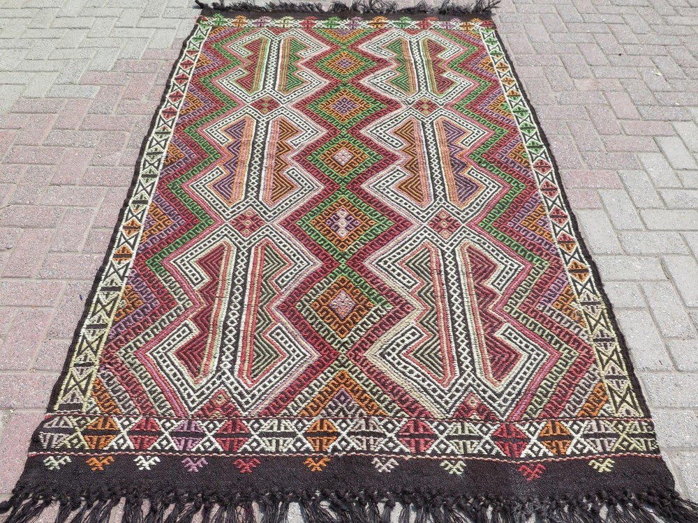 Vintage Turkish Kilim Rug, Handmade Wool Tribal Large Carpet Colorfull Rug 5x8ft