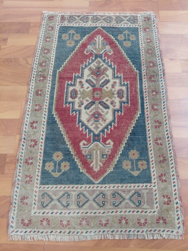Antique Prayer Rug Blue Rug Hand Woven Rug Traditional Rug Free Ship Rug gallery